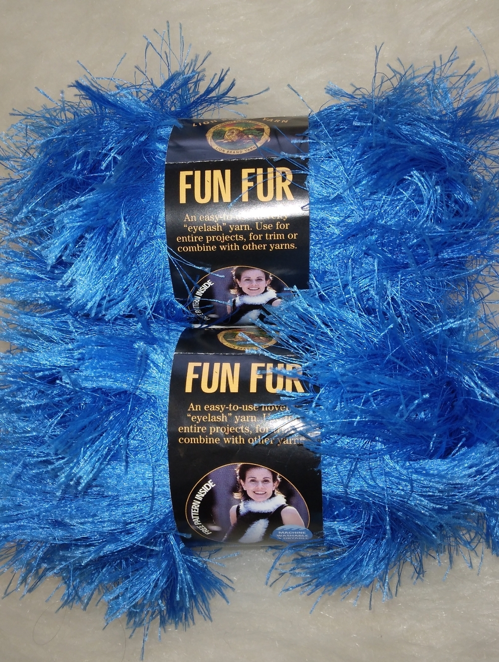 YARN Lion Brand Fun Fur Eyelash Yarn in Bright Blue, 2 Skeins
